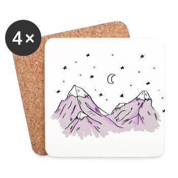 Berge mit Schneespitze und Sternen, Alpen - Untersetzer (4er-Set) - Weiß - Vorne