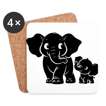 Elefant mit Babyelefant - Untersetzer (4er-Set) - Weiß - Vorne