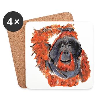 Orange Orangutan Scratching Head - Coasters (set of 4) - white - Front