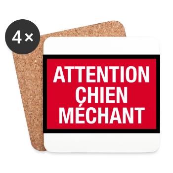 Attention chien méchant ! - Dessous de verre (lot de 4) - blanc - Devant