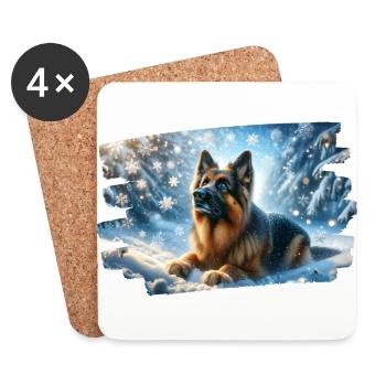 Berger allemand dans un paysage hivernal magique - Dessous de verre (lot de 4) - blanc - Devant