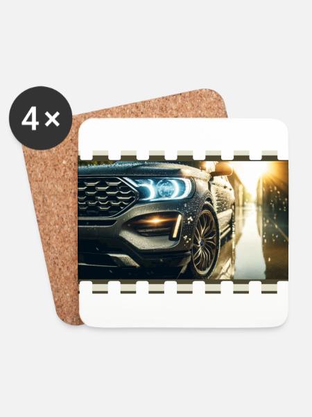 Eleganz im Detail – Modernes Auto in regnerischer Umgebung - Untersetzer (4er-Set) - Weiß