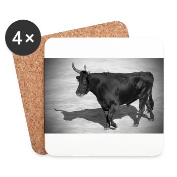 Taureau Camarguais photo en noir et blanc - Dessous de verre (lot de 4) - blanc - Devant