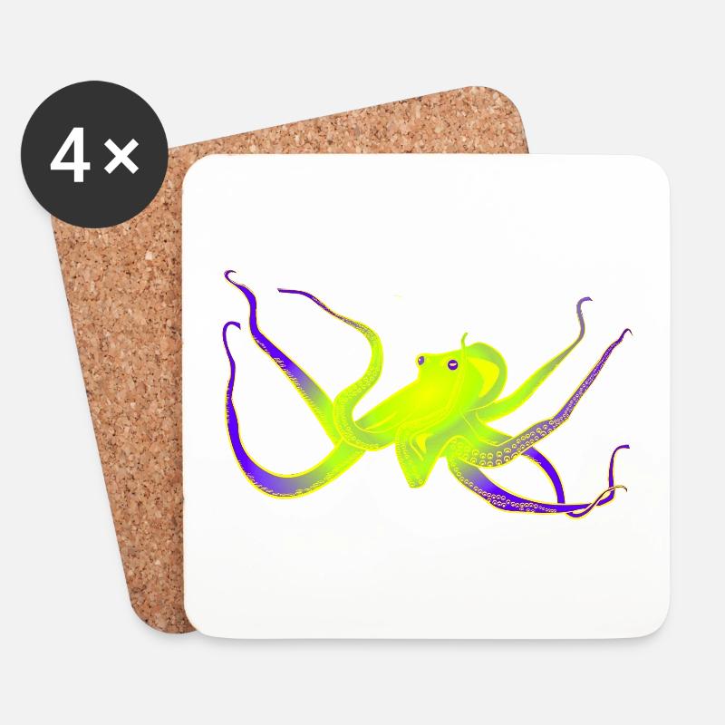 Krake neon - Untersetzer (4er-Set) - Weiß