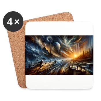 L’aube des époques - Art rupestre dystopique futuriste - Dessous de verre (lot de 4) - blanc - Devant