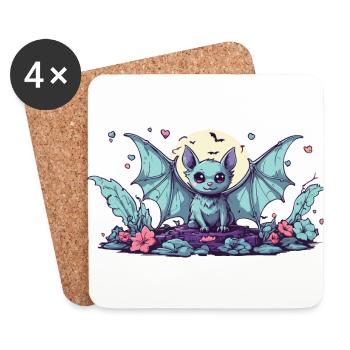 Kawaii Goth Bat Pastel Halloween Design - Coasters (set of 4) - white - Front
