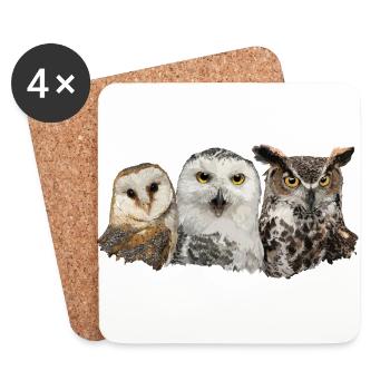 Owls and owl - Coasters (set of 4) - white - Front