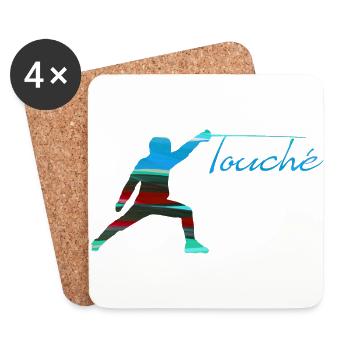 fechten,touché,fechter,fechtsport,bunt,blau - Untersetzer (4er-Set) - Weiß - Vorne