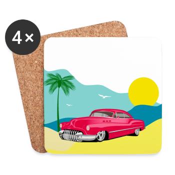 Voiture ancienne sur la plage des Caraïbes - Dessous de verre (lot de 4) - blanc - Devant