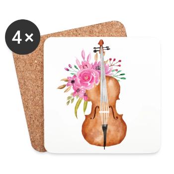 Violin violin cello music flowers rose watercolor - Coasters (set of 4) - white - Front
