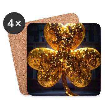 Trèfle, or, paillettes, trèfle - Dessous de verre (lot de 4) - blanc - Devant