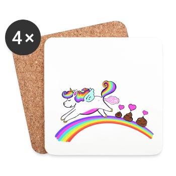 Licorne - Arc-en-ciel - Caca de licorne - Dessous de verre (lot de 4) - blanc - Devant