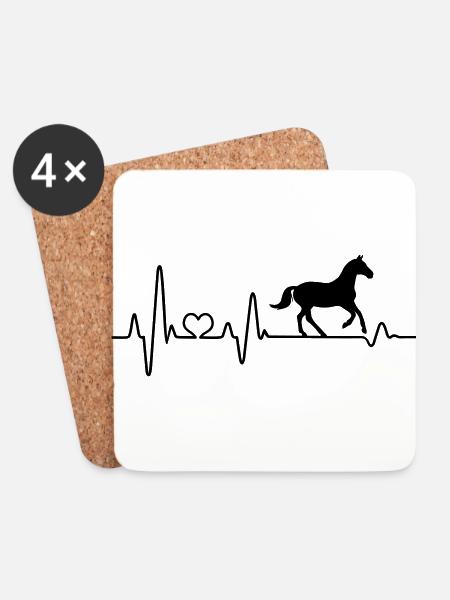 Pferd Pferde Herzschlag Reiter EKG Reitsport - Untersetzer (4er-Set) - Weiß