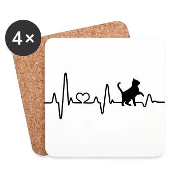 Chat amour chats battement de coeur amoureux des chats ECG - Dessous de verre (lot de 4) - blanc - Devant