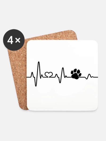 Hund Herzschlag EKG Pfote Hundeliebhaber lustig - Untersetzer (4er-Set) - Weiß