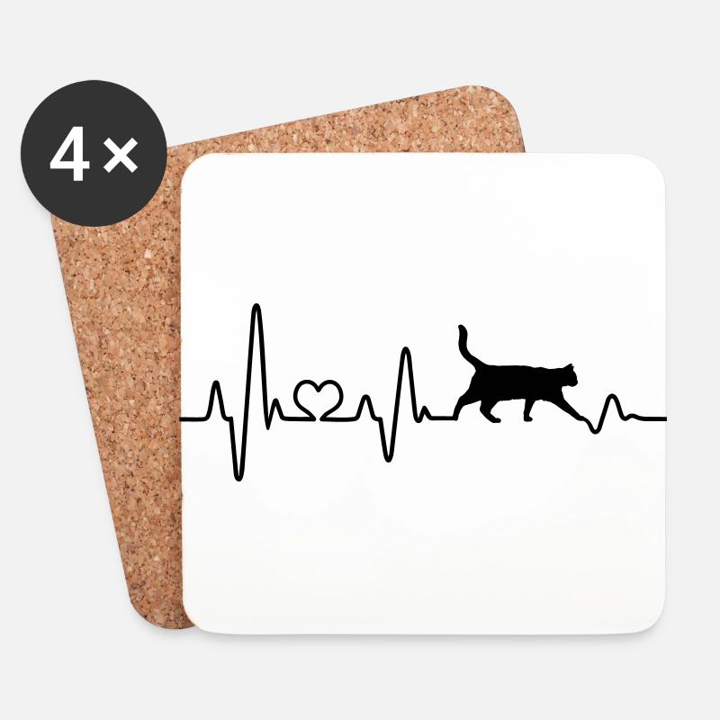 Katze Herzschlag Pulsschlag liebe Katzenfreund - Untersetzer (4er-Set) - Weiß