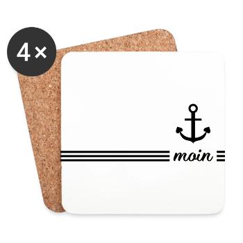 Norddeutscher Gruß "moin" mit Anker - maritim - Untersetzer (4er-Set) - Weiß - Vorne
