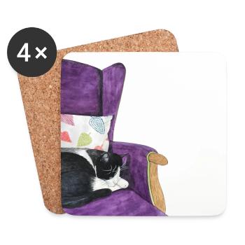 swarz chat blanc dans le fauteuil - Dessous de verre (lot de 4) - blanc - Devant