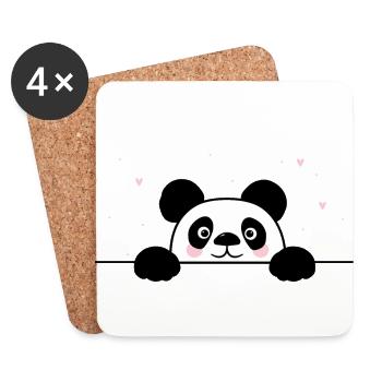 Lovable Panda mit Herzchen - Untersetzer (4er-Set) - Weiß - Vorne