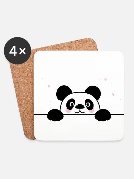 Lovable Panda mit Herzchen - Untersetzer (4er-Set) - Weiß