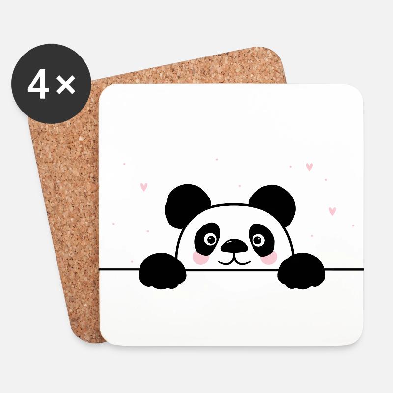 Lovable Panda mit Herzchen - Untersetzer (4er-Set) - Weiß