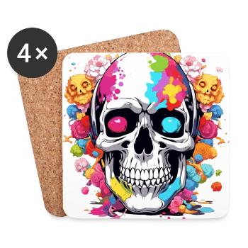 Crâne coloré - Dessous de verre (lot de 4) - blanc - Devant
