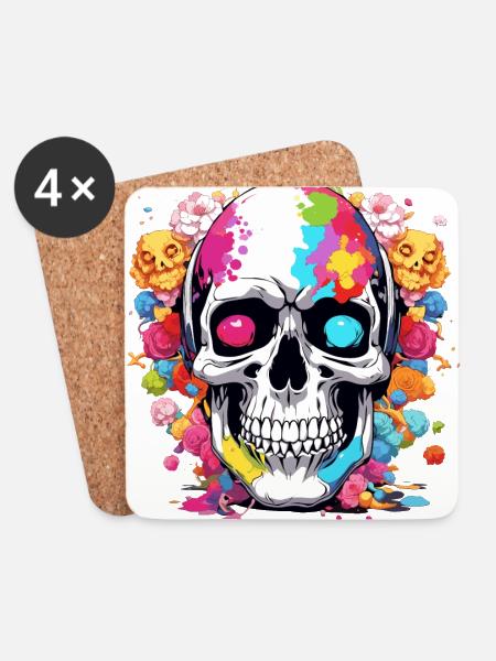 Colorful Skull - Coasters (set of 4) - white