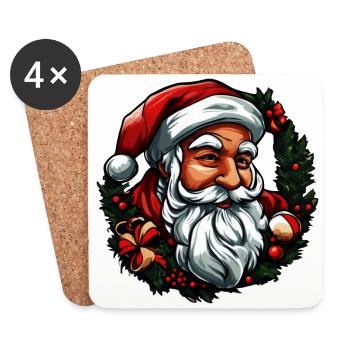 Sticker Weihnachtsmannkopf - Untersetzer (4er-Set) - Weiß - Vorne