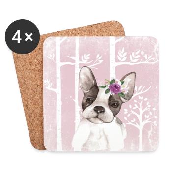 Friends in the pink fairytale forest - The cute pug - Coasters (set of 4) - white - Front