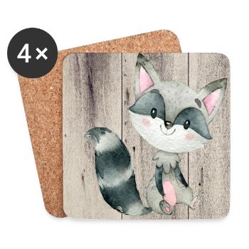 Tierfreunde im Wald - Der kleine Waschbär - Untersetzer (4er-Set) - Weiß - Vorne