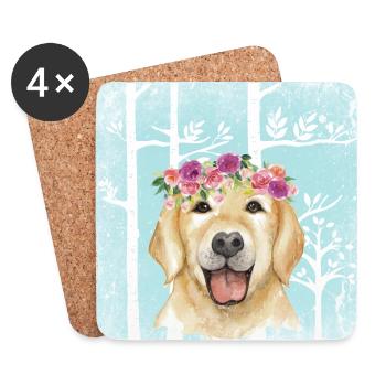 Forest Friends in the Blue Fairytale Forest - The Faithful Dog - Coasters (set of 4) - white - Front