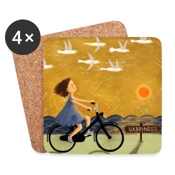 Girl on bike with seagulls Illustration - Coasters (set of 4) - white - Front