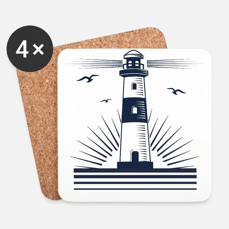 Leuchtturm mit Möwen - Untersetzer (4er-Set) - Weiß