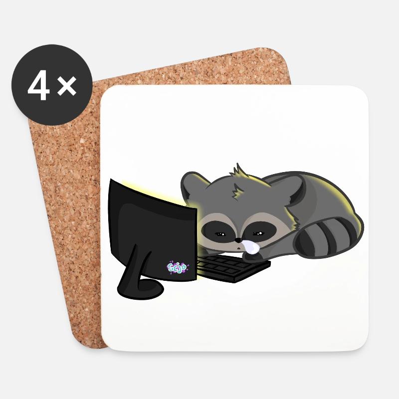 Raccoon sleeping computer night - Coasters (set of 4) - white
