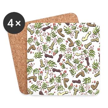 Penis Muster Blumen Versaute Geschenkidee Geschenk - Untersetzer (4er-Set) - Weiß - Vorne