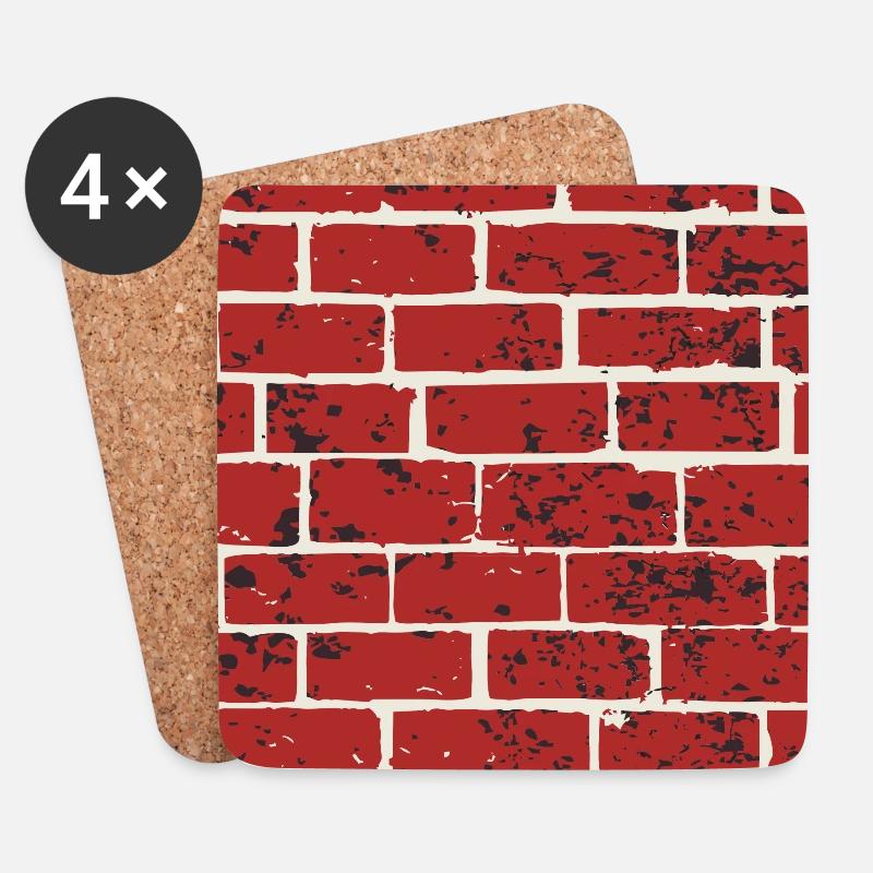 Ziegel, Mauer, roter Backstein, Steinmauer - Untersetzer (4er-Set) - Weiß