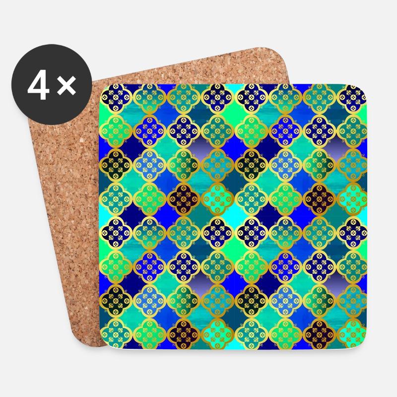 orientalisches Muster blau türkis grün - Untersetzer (4er-Set) - Weiß