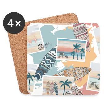 Malibu Beach Summer Illustration | Surfing - Untersetzer (4er-Set) - Weiß - Vorne