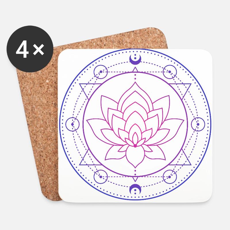 Lotus Mond Heilige Geometrie - Untersetzer (4er-Set) - Weiß