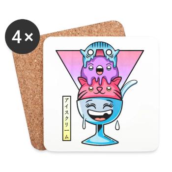 Crème glacée Kawaii - Dessous de verre (lot de 4) - blanc - Devant