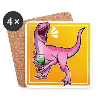 Dinosaurier- und Bubble Tea Print - Untersetzer (4er-Set) - Weiß - Vorne