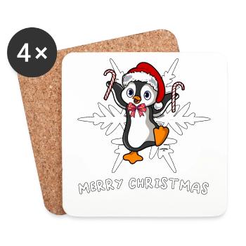 Doux pingouin de Noël avec flocon de glace - Dessous de verre (lot de 4) - blanc - Devant