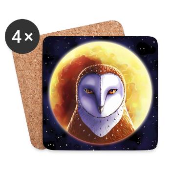 Owl in front of the moon - Coasters (set of 4) - white - Front