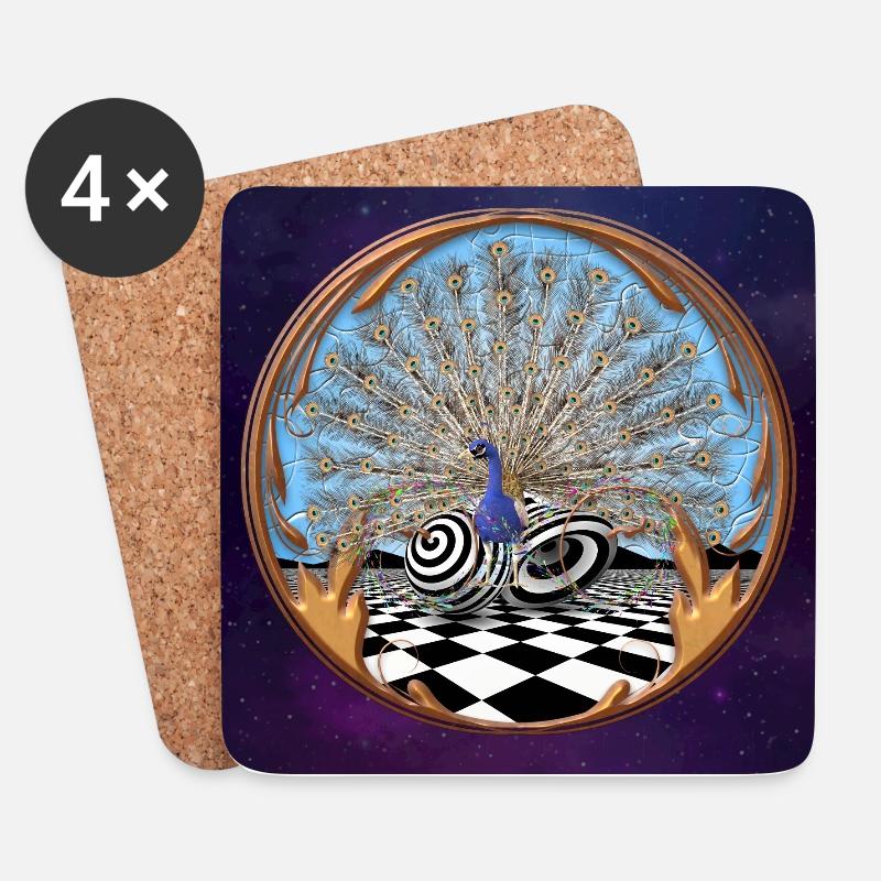 Abstrakter Pfau Unendlich - Universum - Untersetzer (4er-Set) - Weiß