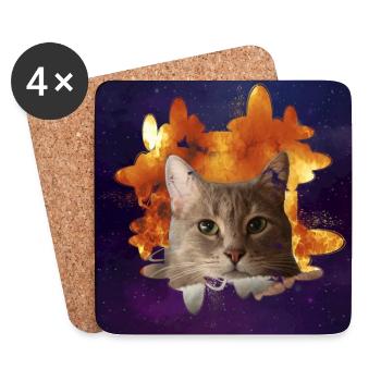 Katzenkopf vor Feuer - Universum - Untersetzer (4er-Set) - Weiß - Vorne