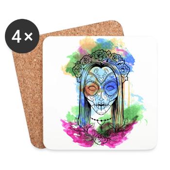 Ein Schönes und Lustiges Aquarell Calavera Design - Untersetzer (4er-Set) - Weiß - Vorne