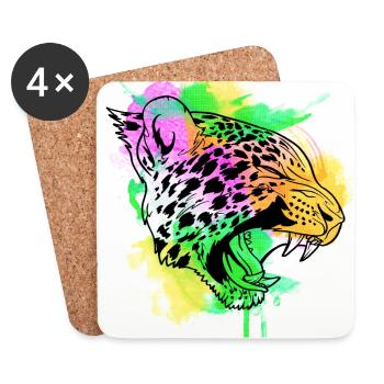 Un beau et amusant design léopard aquarelle - Dessous de verre (lot de 4) - blanc - Devant