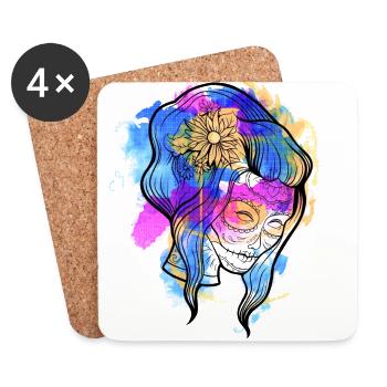 Ein Schönes und Lustiges Aquarell Calavera Design - Untersetzer (4er-Set) - Weiß - Vorne