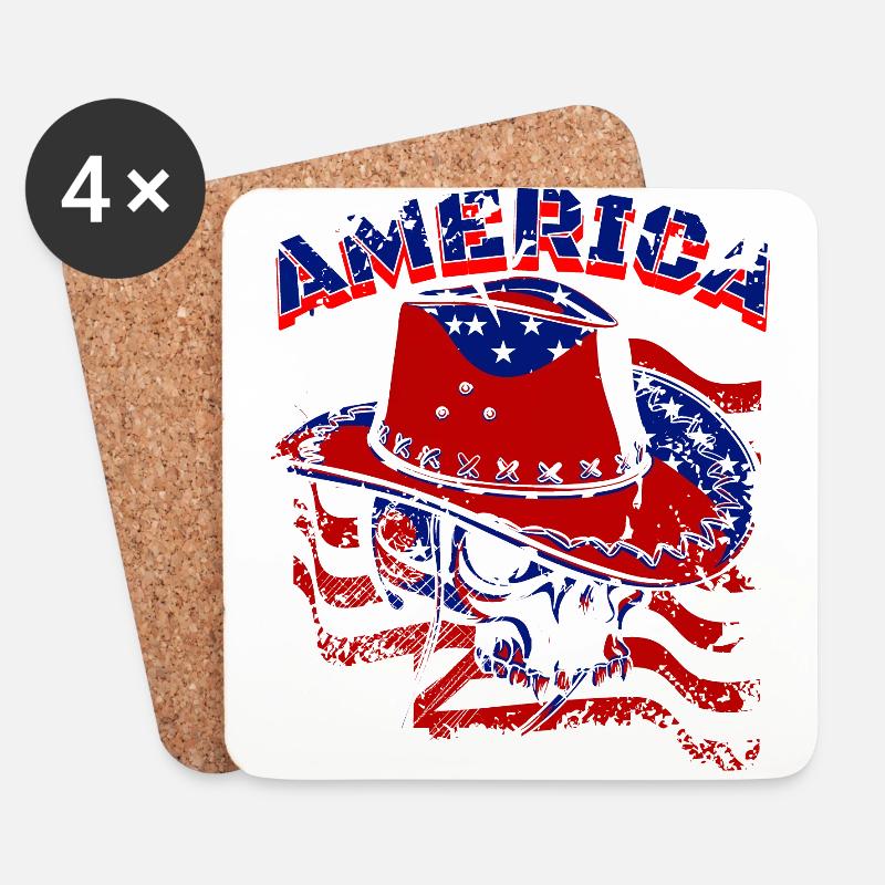 Ein Schöner Cowboy Schädel mit US Flaggen Design - Untersetzer (4er-Set) - Weiß
