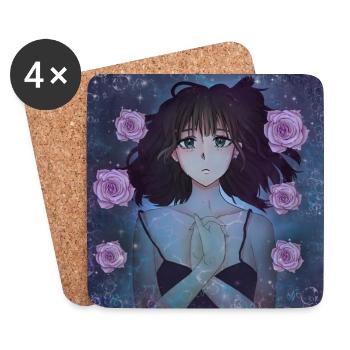 Anime Girl in the Water Between Roses - Œuvre d’art - Dessous de verre (lot de 4) - blanc - Devant